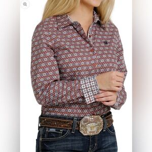 Women’s Cinch Long Sleeve Copper Blue Printed Button Down Western Shirt Xs